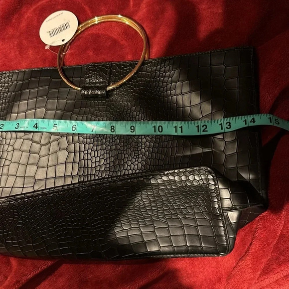 🖤⭐️Free!NEW!! Black Faux  Croc Double Top Handle Bag - Picture 7 of 11